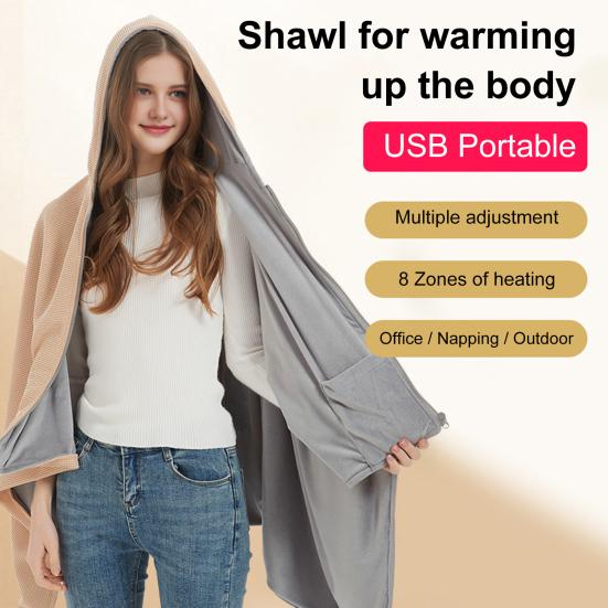 Heated Shawl Wrap USB Powered Heating Scarf Women Electric Blanket Portable Wireless Heated Blanket Bag with 3 Heat Settings