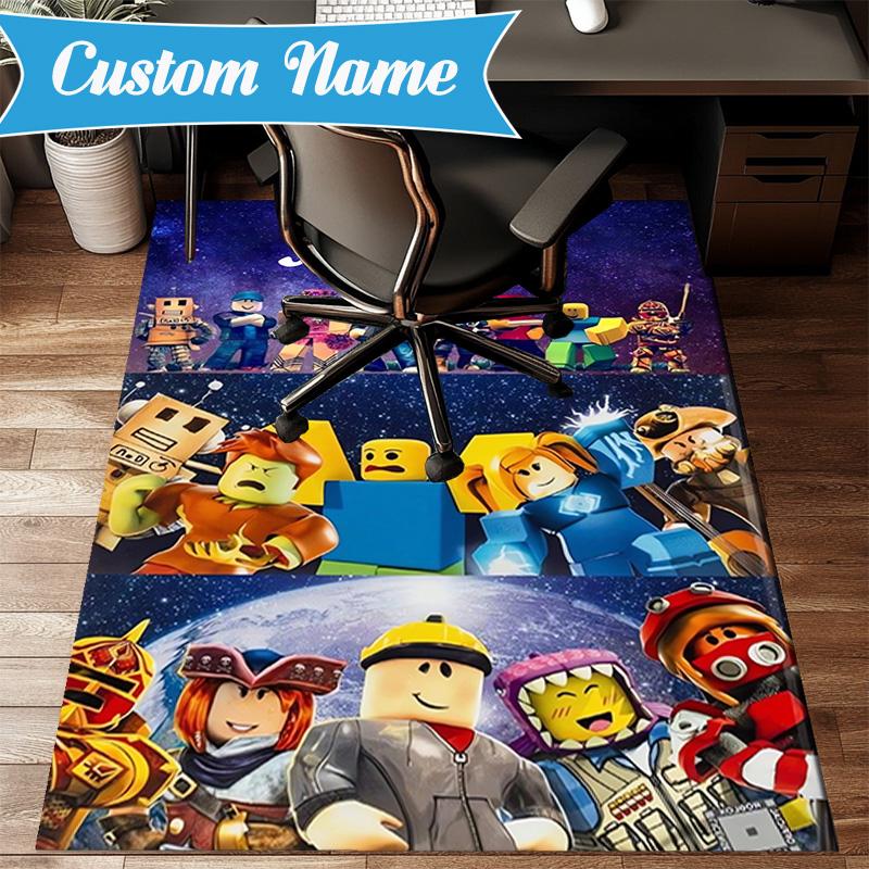 Custom Name Minecraft Adventure Night Rug for Living Room, Game Rooms, Office, Bedroom, Floor Mat Playful Design, fan gifts Christmas decor