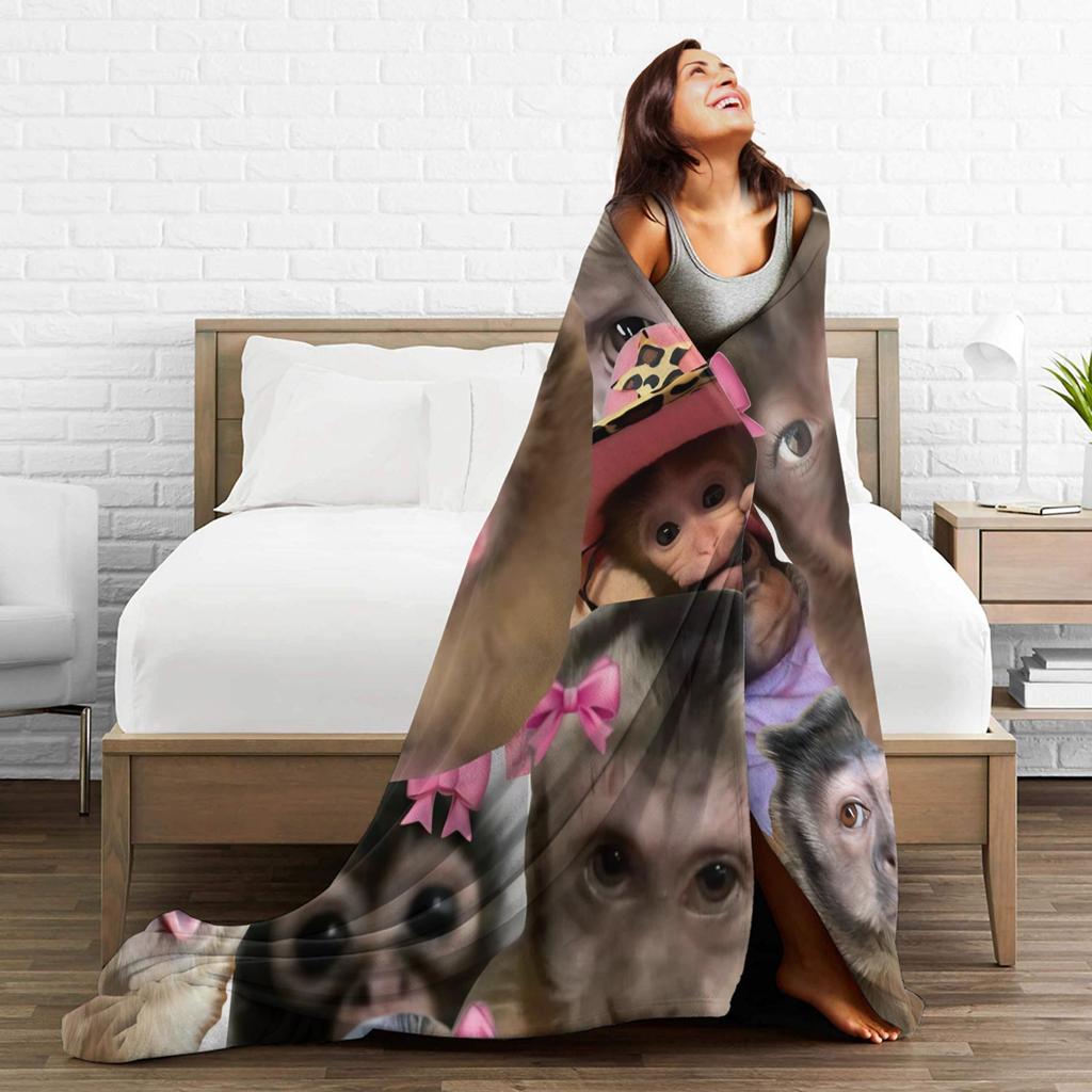 Funny Monkey Cartoon Fashion Blanket Warm Cozy Fluffy Throw Fashion Blankets for Sofa Multiple Sizes Bedding Throws