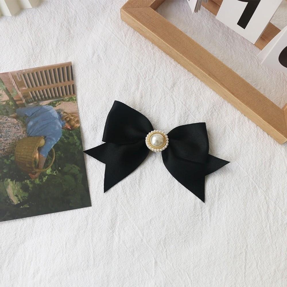 Pearl Memorial Black Ribbon Brooch Princess Ribbon Bow Pin  For Funerals and Mourning 1