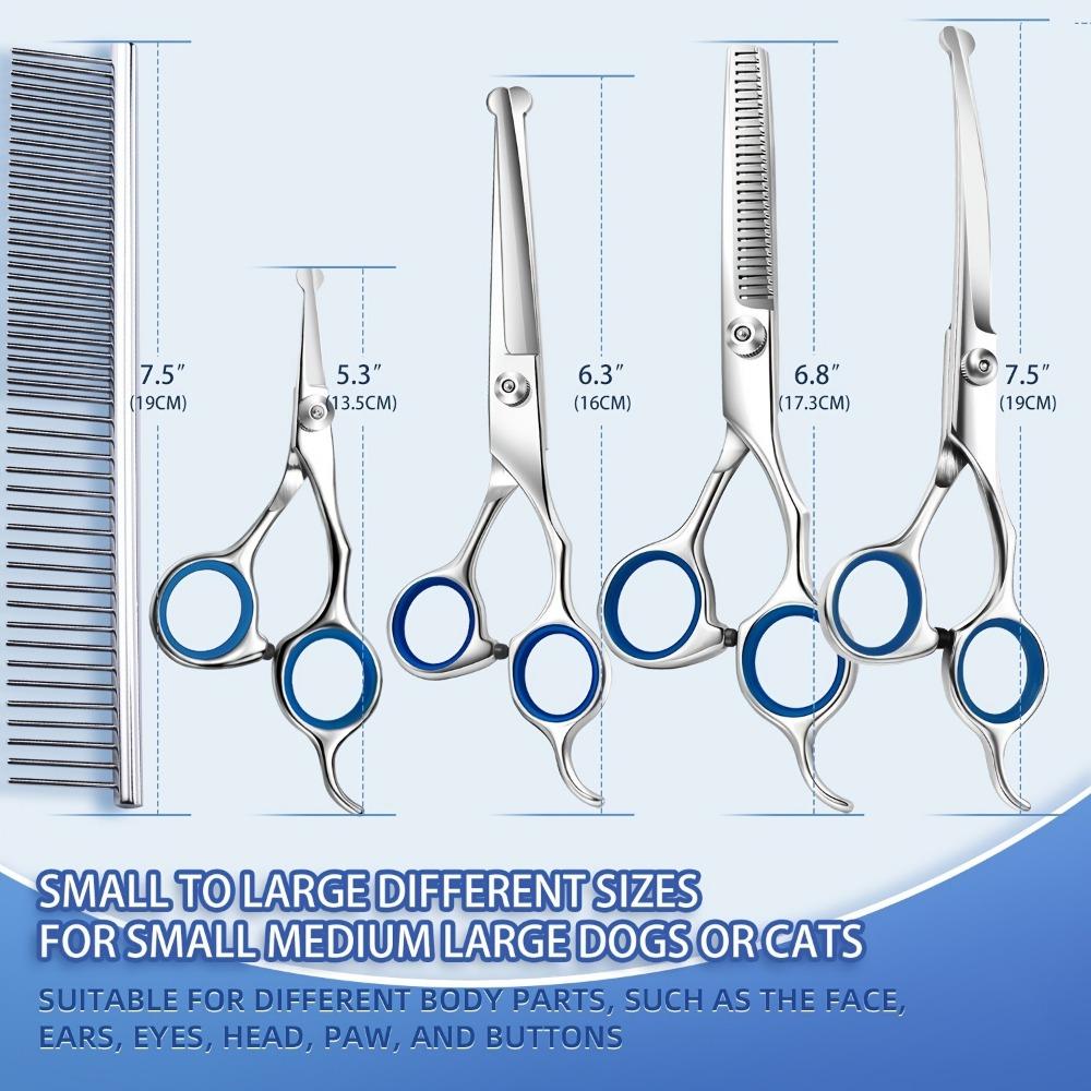 7PCS/set Right-Handed Pet Grooming Scissors Round Head Stainless Steel Dog Hair Scissors For Dog Cat Hair shears Puppy Groom Set