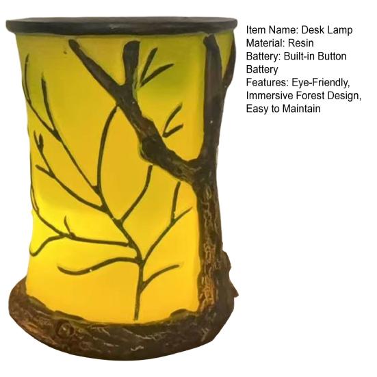 Forest Theme Night Light Handmade Resin Warm Light Rustic Nature-Inspired Ambient Bedside Lamp for Bedroom Living Room Decor
