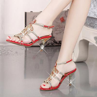 Fashion Summer High Heel Sandals Women's Thin Heel Rhinestone Banquet Sandals Thick Heel Diamond Crystal Wedding Party Shoes