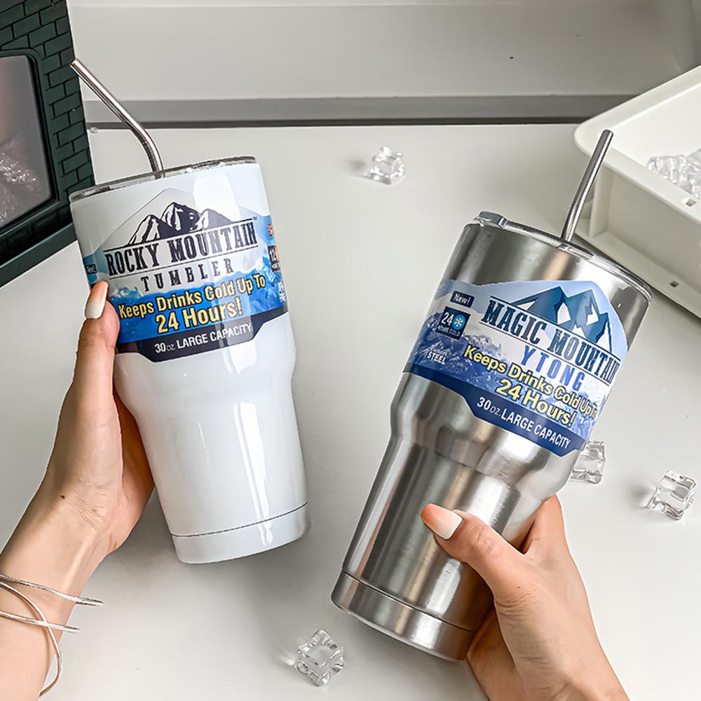 Stainless Steel Portable Coffee Cup With Lid And Straw, Hot And Cold Spill-Proof Travel Cup, Suitable For Cars, Daily, Travel