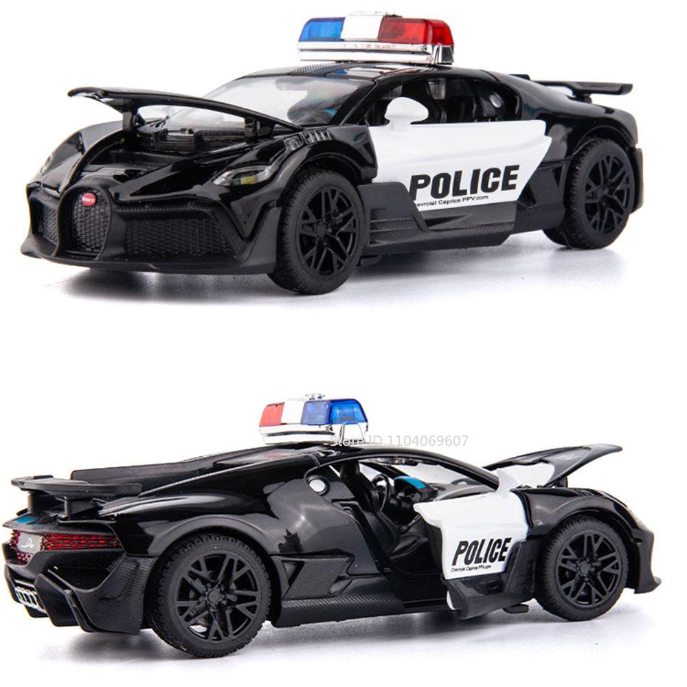 1:32er Maßstab DIVO Polizeiauto Spielzeugmodell BOLIDE Supercar Metall Druckguss Türen zu öffnen Sound Licht Rückzieher Sportwagen Geschenke für Kinder