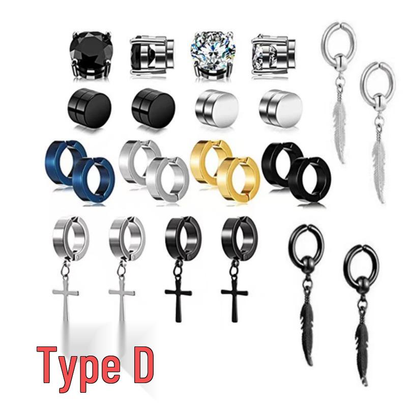Set de Pendientes Magnéticos de Acero Inoxidable con Forma de Cruz y Circonita para Hombres y Mujeres