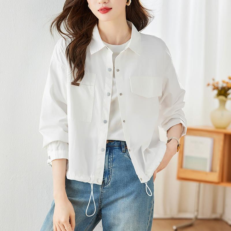 

Куртка Женская С длинным рукавом Весенняя одежда Новая Маленький Короткий Топ Рубашка из чистого хлопка M белый