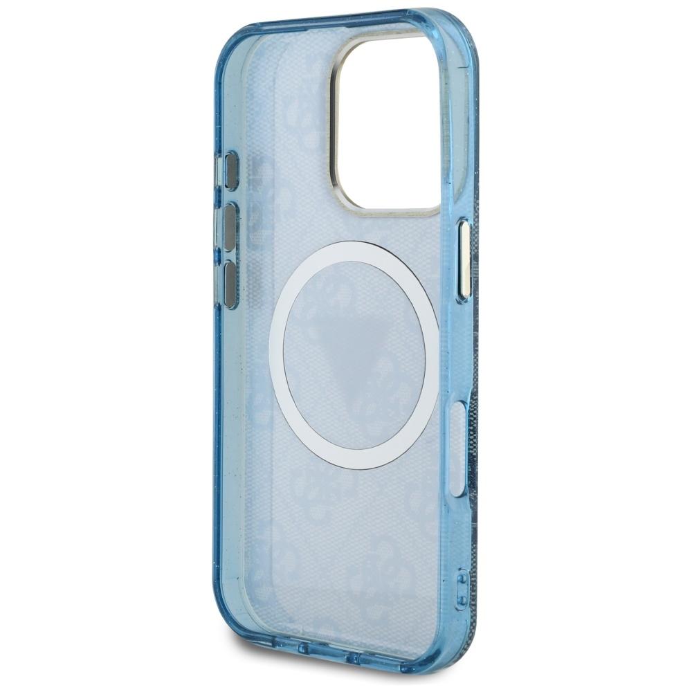 Guess IML Metal Glitter 4G Circle Triangle MagSafe Case for iPhone 16 Pro Max blue