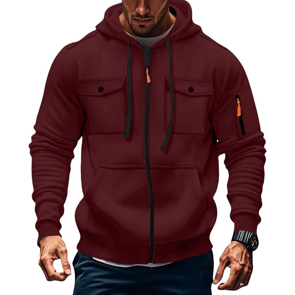 Pánská mikina s kapucí na zip, kardigan s více kapsami, pánská sportovní mikina ležérního střihu ve velké velikosti