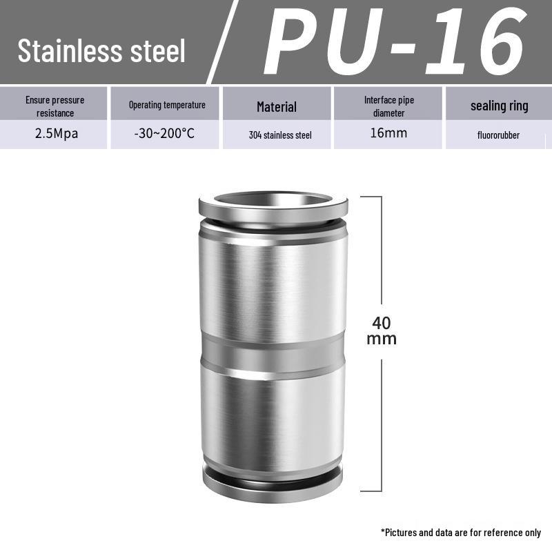 Zhuo Ji 304 Stainless Steel Quick Connector: 8mm Pneumatic Hose Reducer for PU/PG Air Source