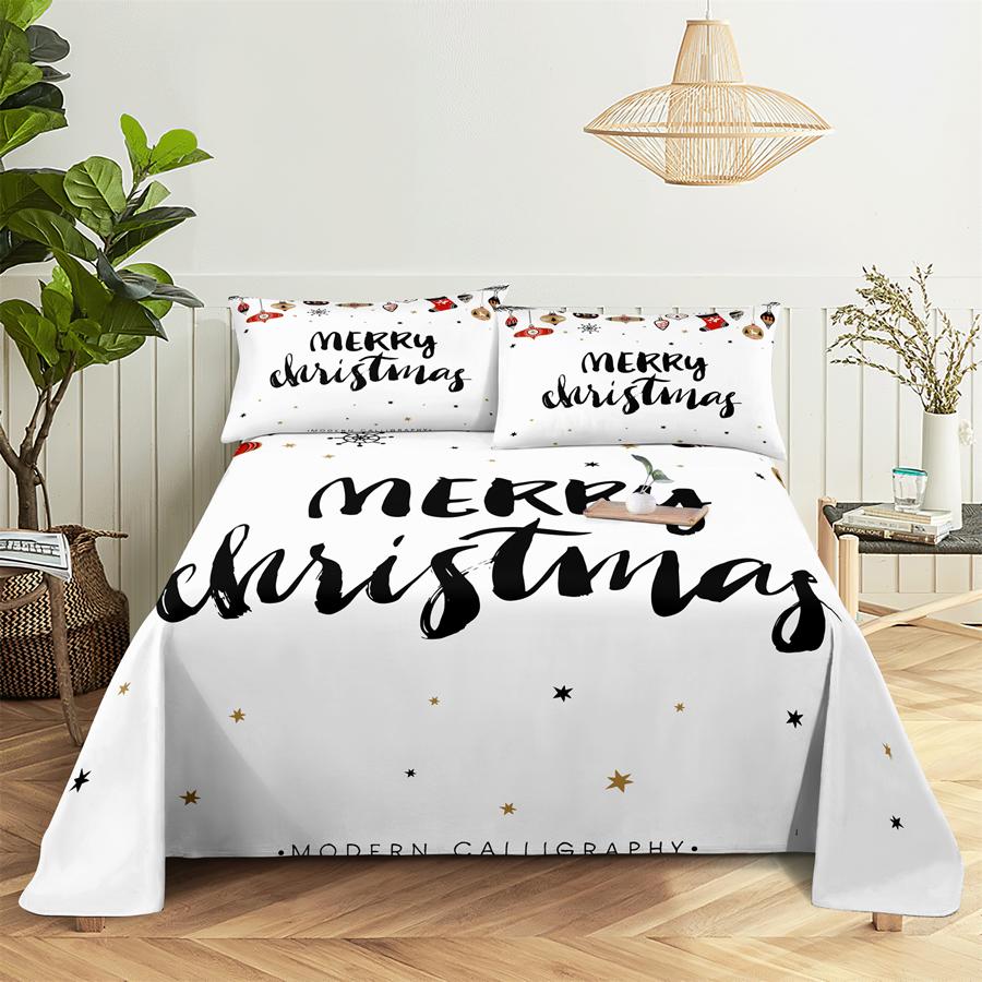 Bed Sheet Set 240x220 Christmas Tree With Pillowcase Letter Green For Single Double Beds Kids Adult 3D Bedding Texile Twin Full