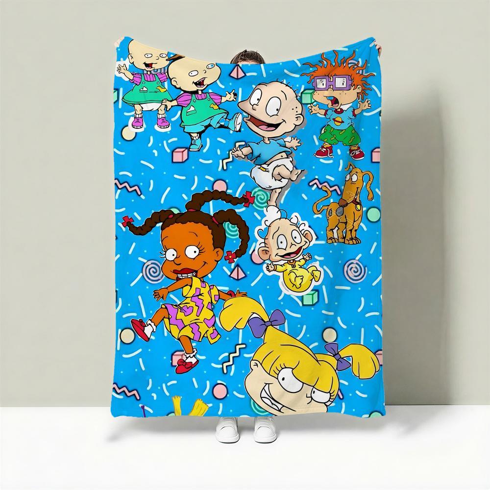 Cartoon R-Rugrats Throw Lightweight 240g Flannel Blanket Soft Skin-friendly for Summer Cooling