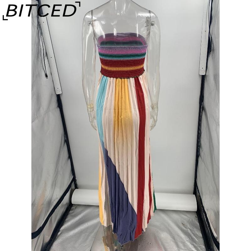 BITCED Women's Sexy Strapless Printed Colorful Long Dress Gown