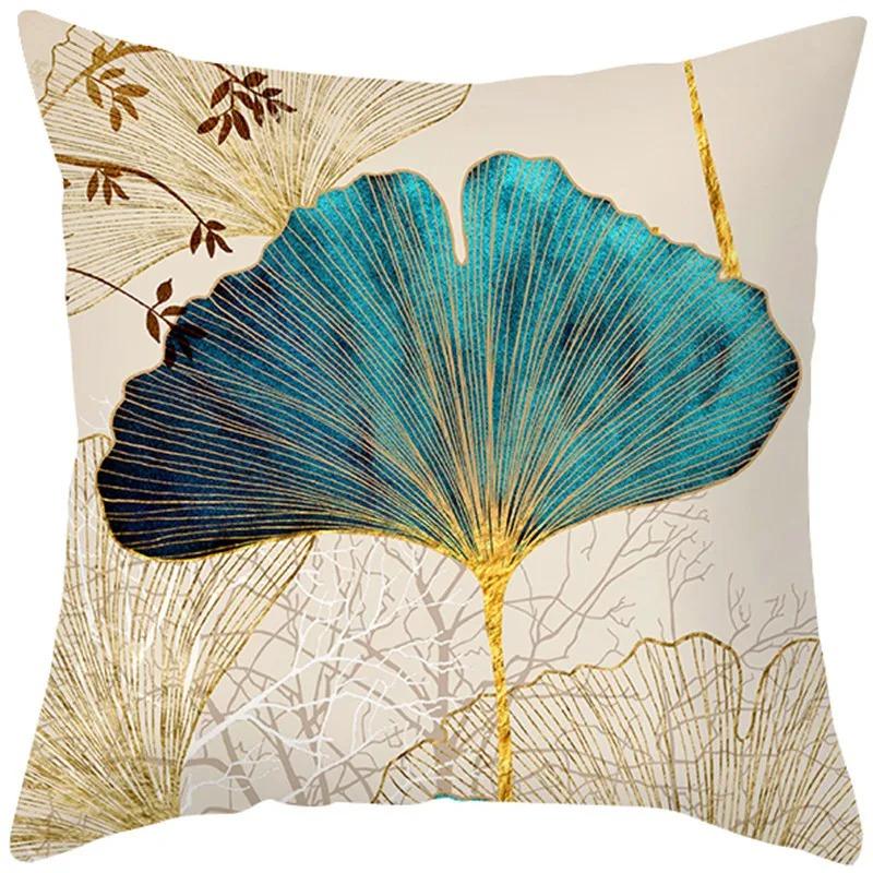 Oil Painting Flower Ginkgo Leaf Print Cushion Cover Living Room Sofa Cushion Cover Home Bedroom Room Decoration Pillow Cover