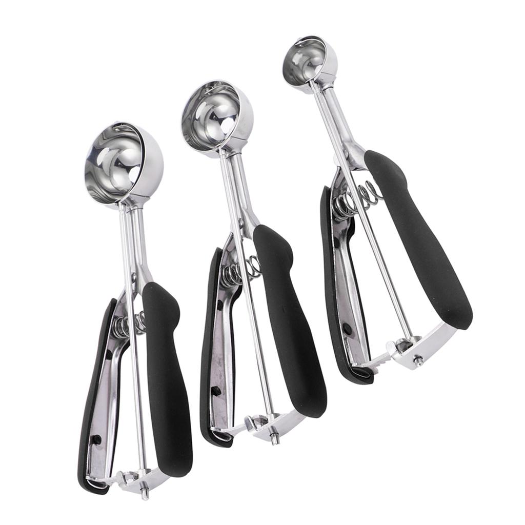 3PCS Ice Cream Scoop Cookies Scoop Set Stainless Steel Ice Cream Spoon Watermelon DiggerBlack
