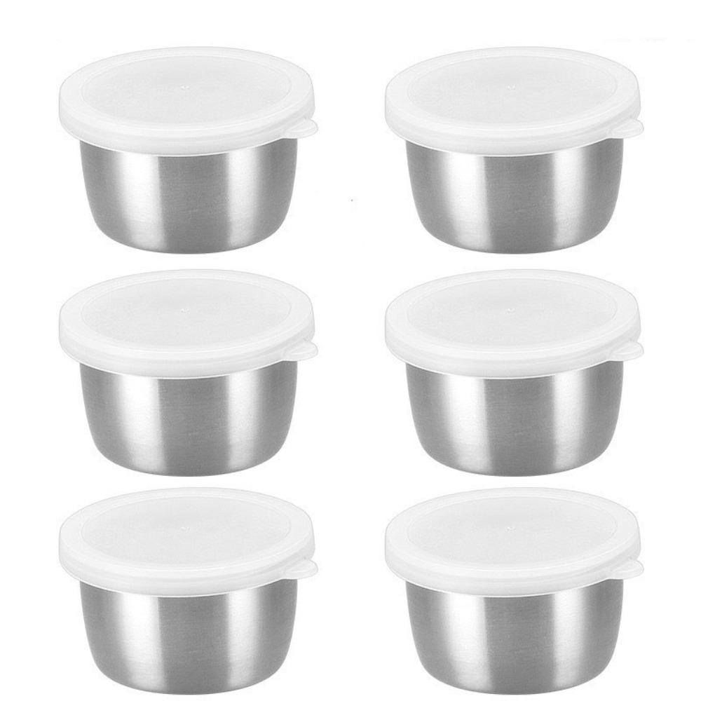 6Pcs with Lid Sauce Cup 304 Stainless Steel Dipping Bowl Salad Dressing Cup  French Fries