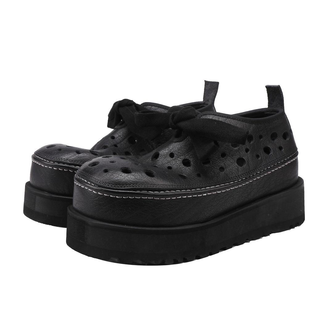 Johnature Thick Soled Hollow Hole Shoes Genuine Leather Lace Up Comfortable Women's Platform Sandals