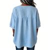 Fashionable Women's Shirt With  Buttons, Round Neck, And Short Sleeves