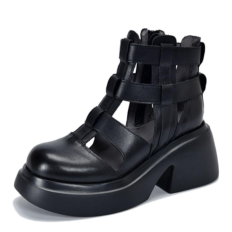 Fashion GKTINOO Women Sandals Summer Zipper Gladiator Boots Thick Soled 100% Genuine Leather Shoes Woman Handmade Platform Sandals