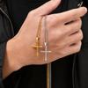 Simple Gold Color Cross Necklace for Men,Stainless Steel Cross Sweater Chain Jewelry Gift