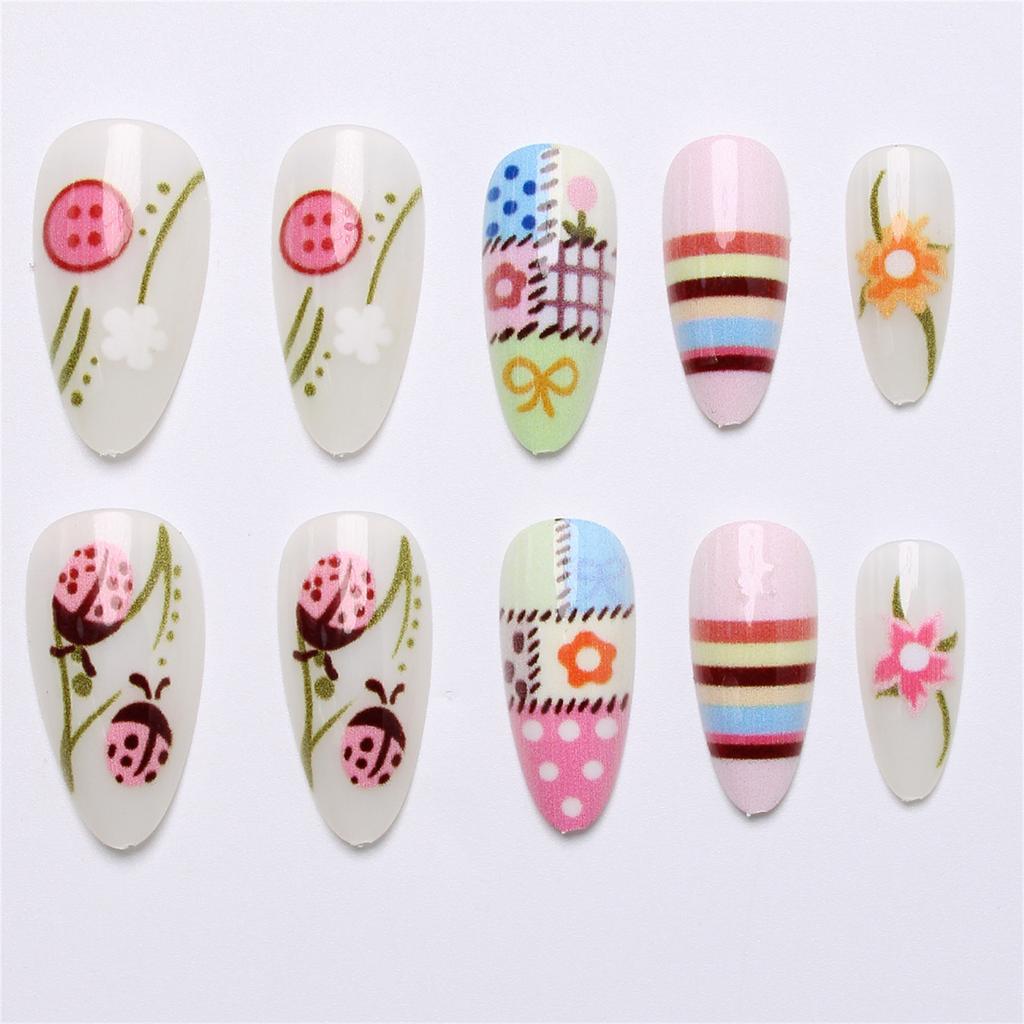 24pcs Almond Shape False Nails Multicolor UV Coated Reusable Fake Nails for Various Occasions