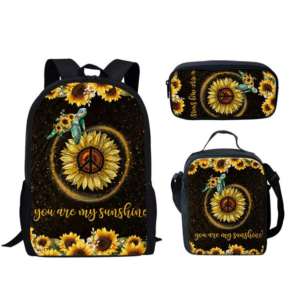 Klassiek Populair Grappig Dier Zonnebloemen 3D Print 3 stuks/Set leerling Schooltassen Laptop Dagrugzak Rugzak Lunchtas Etui