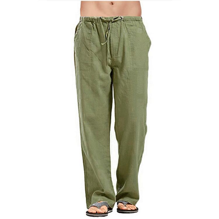 Cotton and Linen Men's Breathable and Sweat Absorbing Pants for Spring and Autumn, Casual Wide Leg Pants
