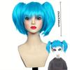 Helle blaue doppelte Pferdeschwanz-Kurzhaar-Synthetikperücke | Spielcharakter Sally Face Cosplay-Perücke