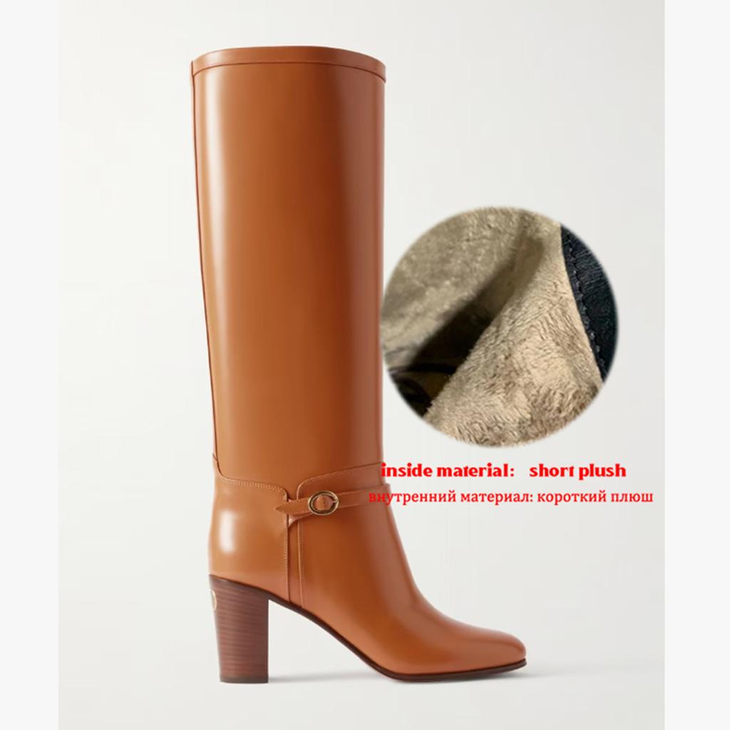 Krazing Pot Cow Split Skin Round Toe Thick High Heels Knight Boots Size 46 Size 45 Slip On Plus Size Women Metal Buckle Thigh High Boots