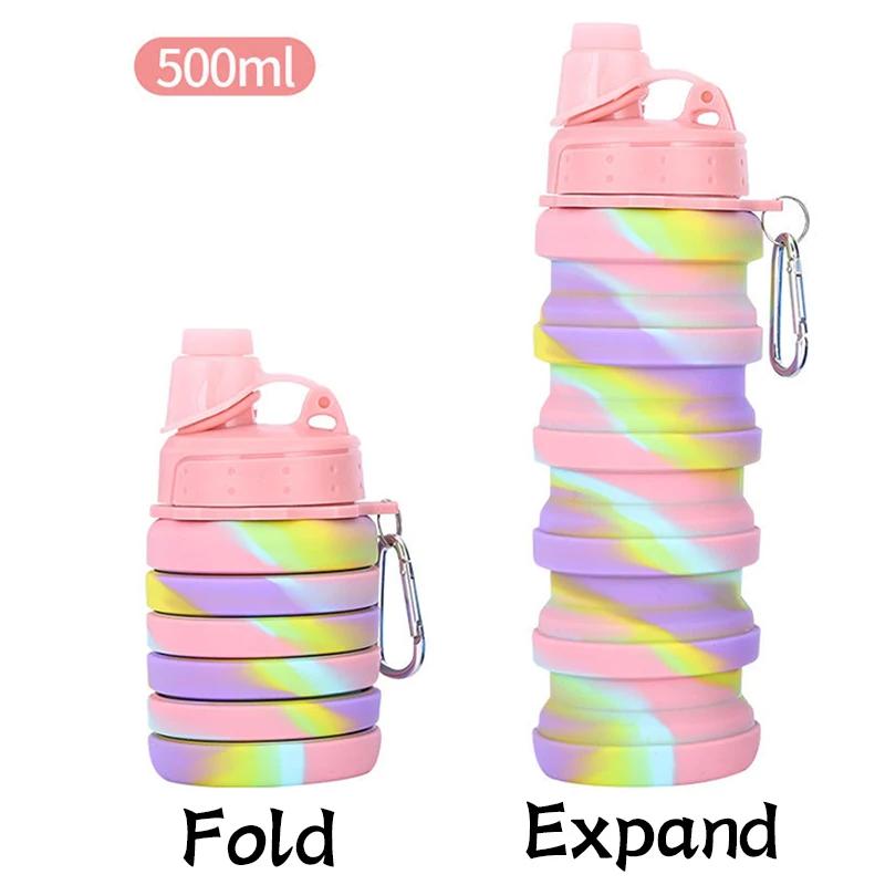 Portable Collapsible Silicone Water Bottle with Lid Camouflage Foldable Kettle For Sports Travel Drinking Cup With Carabiner Cup