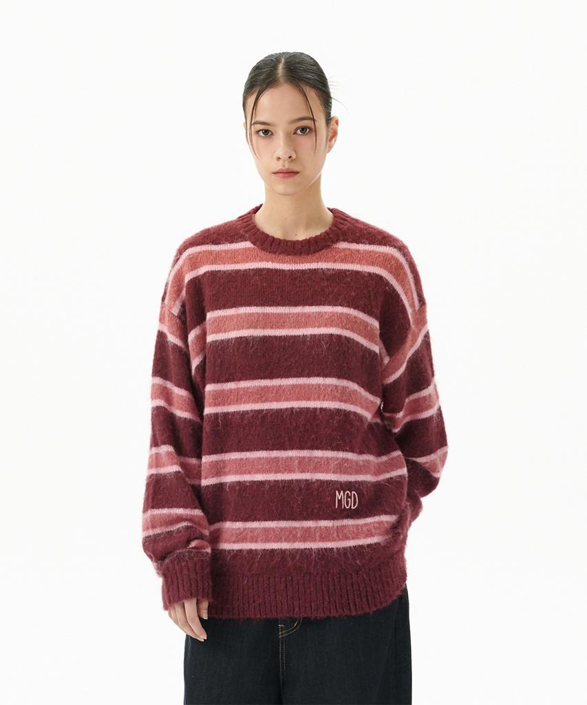 MAHAGRID Hairy Stripe Knit Sweater Burgundy(Mg2Ffmk600A)
