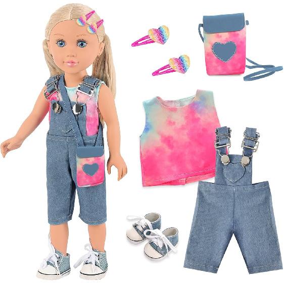 Ecore Fun 18 Inch Girl Doll with Clothes and Accessories 8 Pcs Doll Playset Include 18 Inch Doll, Doll Clothes, Doll Shoes, Doll Bag and Doll