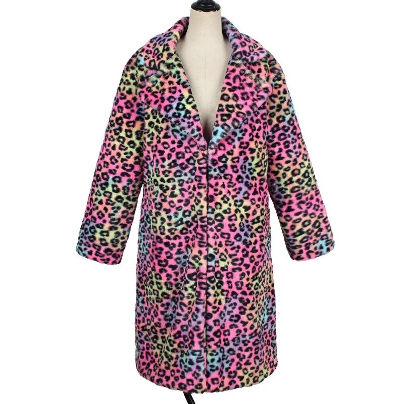 VAYLA  Autumn Winter Fur Coat Women Fashion Casual Square Collar Imitation Leopard Faux Fur Coat Plush Long Coat Winter Jacket