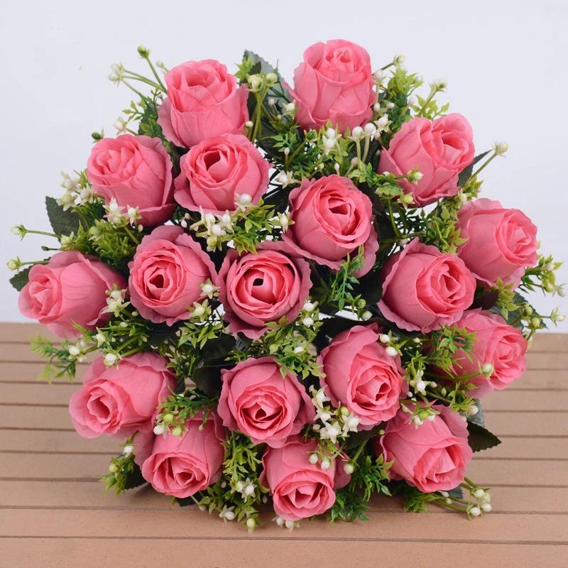 18 Heads Rose Bouquet Artificial Flower Wedding Rose Decor Silk Rose Bouquet Wedding Bride Holding Flowers