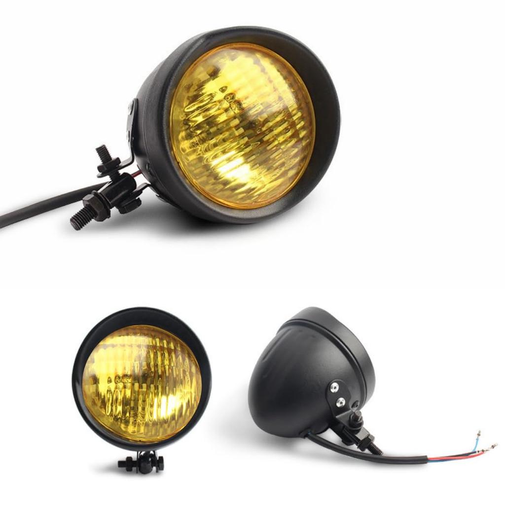 I'm So Happy Baetlite Headlight Bike 4.5" Universal Vintage American Classic Visor (Black X Amber Lens)