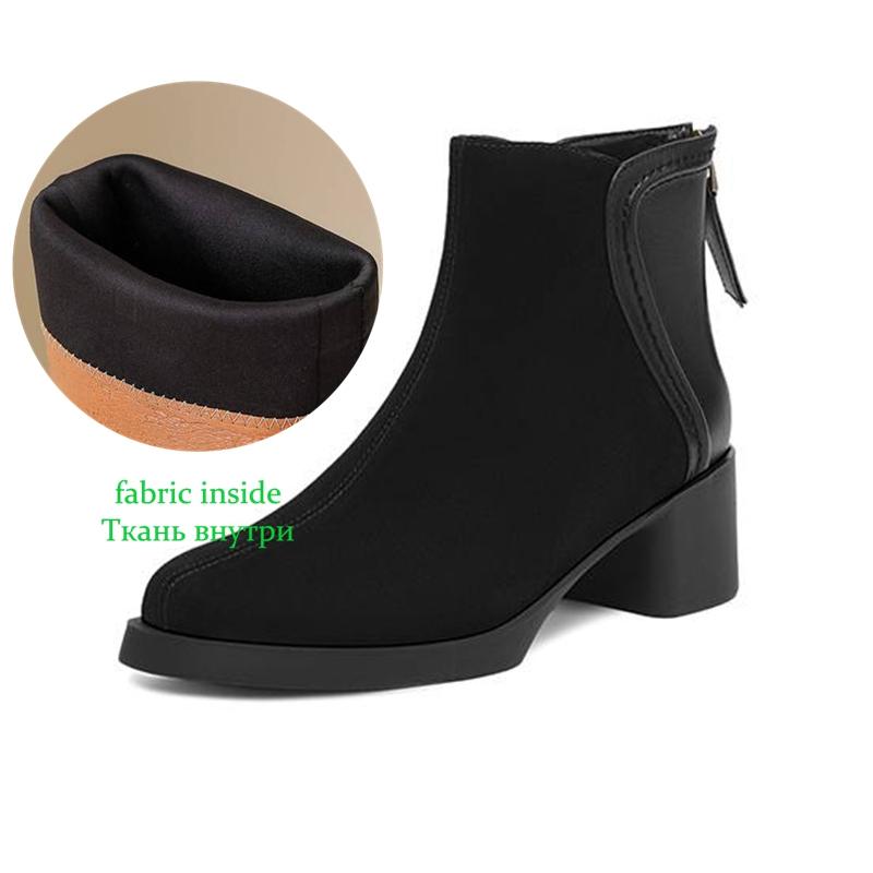 Krazing Pot Cow Suede Nubuck Winter Round Toe Modern Boots Med Heels Zipper Patch Work Women Ankle Boots