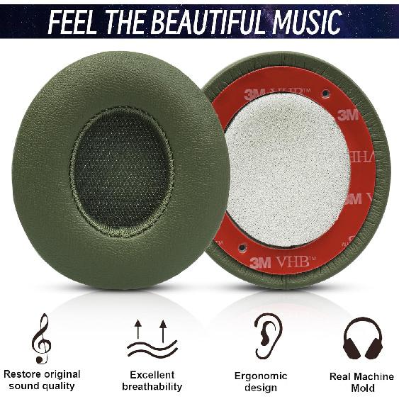 Replacement Ear pads for Beats Solo 3 Wireless Headphones & Beats Solo2 Headphones, Soft Protein Leather, Increase thickness (Turf Green)