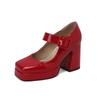 Size 33-48 Patent Shiny PU Leather Lady Office Pumps Wide Buckle Strap Platform Mary Jane Shoes Spring Fall Block Chunky Heels Office Party Pumps