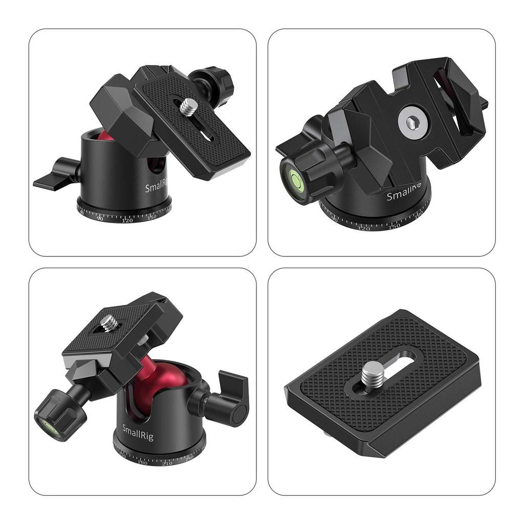 SmallRig Rotating Aluminum Ball Head with Plate and to Thread Adapter BUT2665 360° Arca-Swiss 3/8" 1/4" -