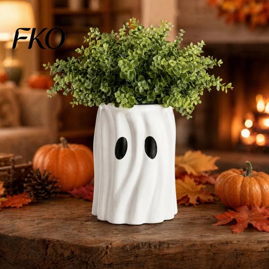 Whimsical Home Ornament Ghost Planter, Halloween Shaped Bucket, Cute Desktop Candy Small Resin Plant Pot Bowl for Office Shelf, Indoor Party