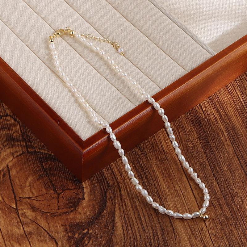 French Retro Natural Freshwater Pearl Necklace Women's Fashion Simple Temperament Neck Chain Sweater Chain Wholesale