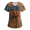 Women's Printing Uniform Work Uniform V-neck Pockets Basic Short Sleeve Pullover Top