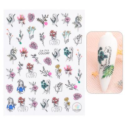 1Pc Nail Stickers Spring Summer Flowers Green Leaves Simulation Dragonfly Nail Art Decoration Water Slides Decals Transfer Foils