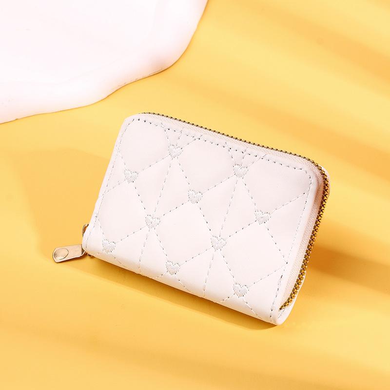 Women Wallet For Pu Leather Fashion Embroidered Love Fold Small Wallet Card Holder Multi-Card Slot Coin Purses Interior Pink