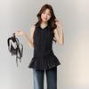 College Style Polo Collar Plaid Ruffle Hem Vest Women's Summer Sleeveless Stacked Wear Thin Temperament Top