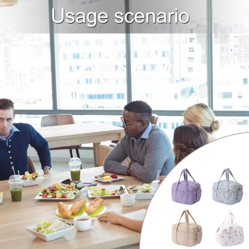 Large Capacity Cotton Lunch Bag With Aluminum Foils Lining for Picnics Office Meals and Daily Use Items