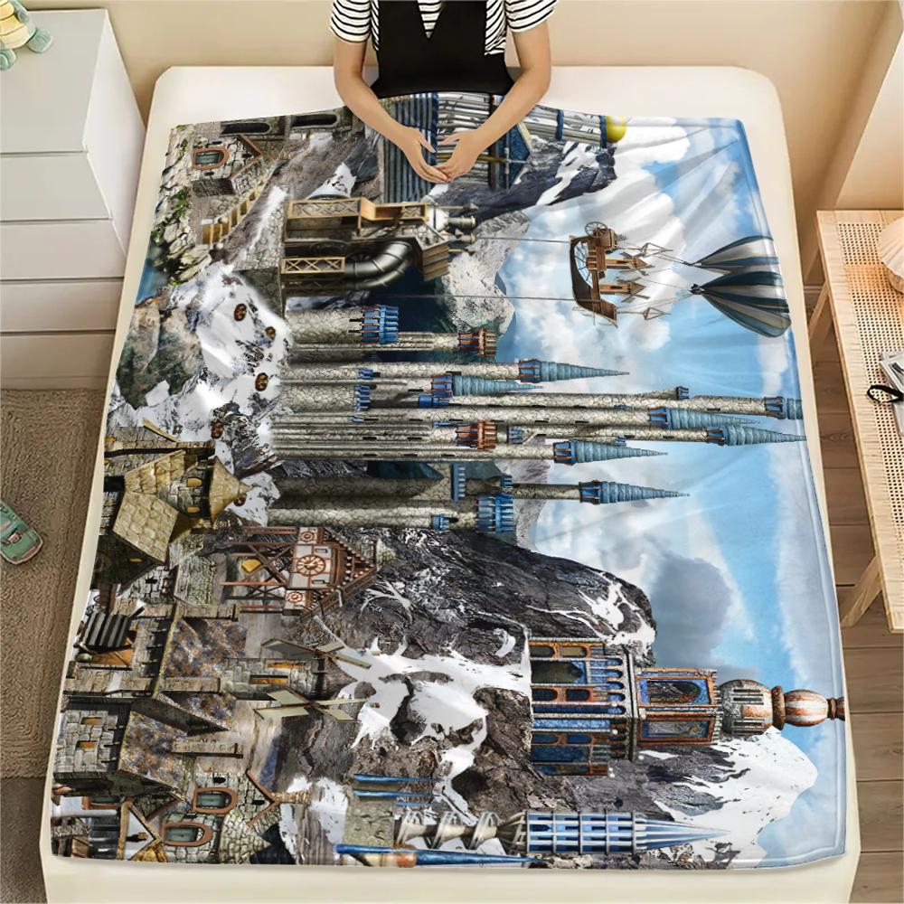1Pc HoMM Game Print Flannel Blanket, High quality Comfortable for All Seasons, Home Decor, Warmth and Comfort, Perfect for Christmas Gifts