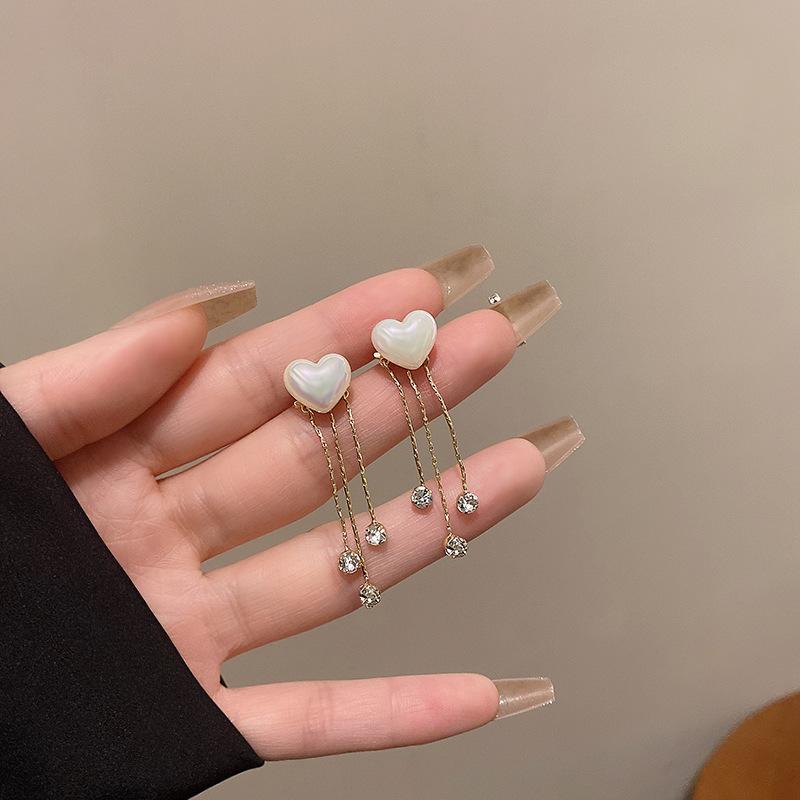 ins wind pearl love fringed earrings women s unique zircon earrings