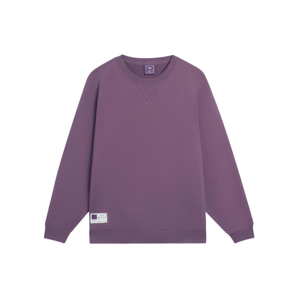 Li-Ning Sports Trend Series Brand Logo Patch Solid Color Crew Neck Pullover Sweatshirt Men Tops Purple AWDSB13-4