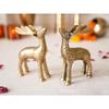 Golden Aluminium Christmas Reindeer Figurine Statue 2 Pcs | Reindeer Showpiece for Tabletop, Bookshelf, Desktop, Cabinets, (Jewellery Not Included)